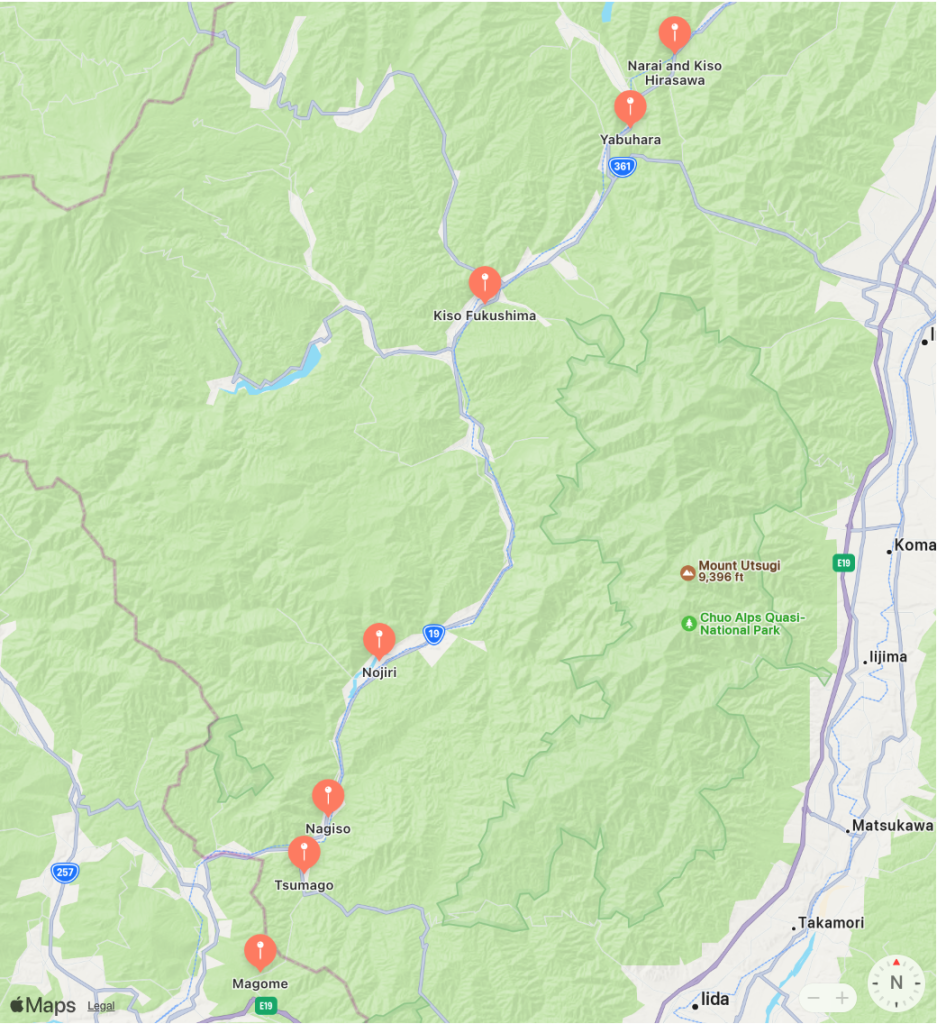 Nakasendo trail - map