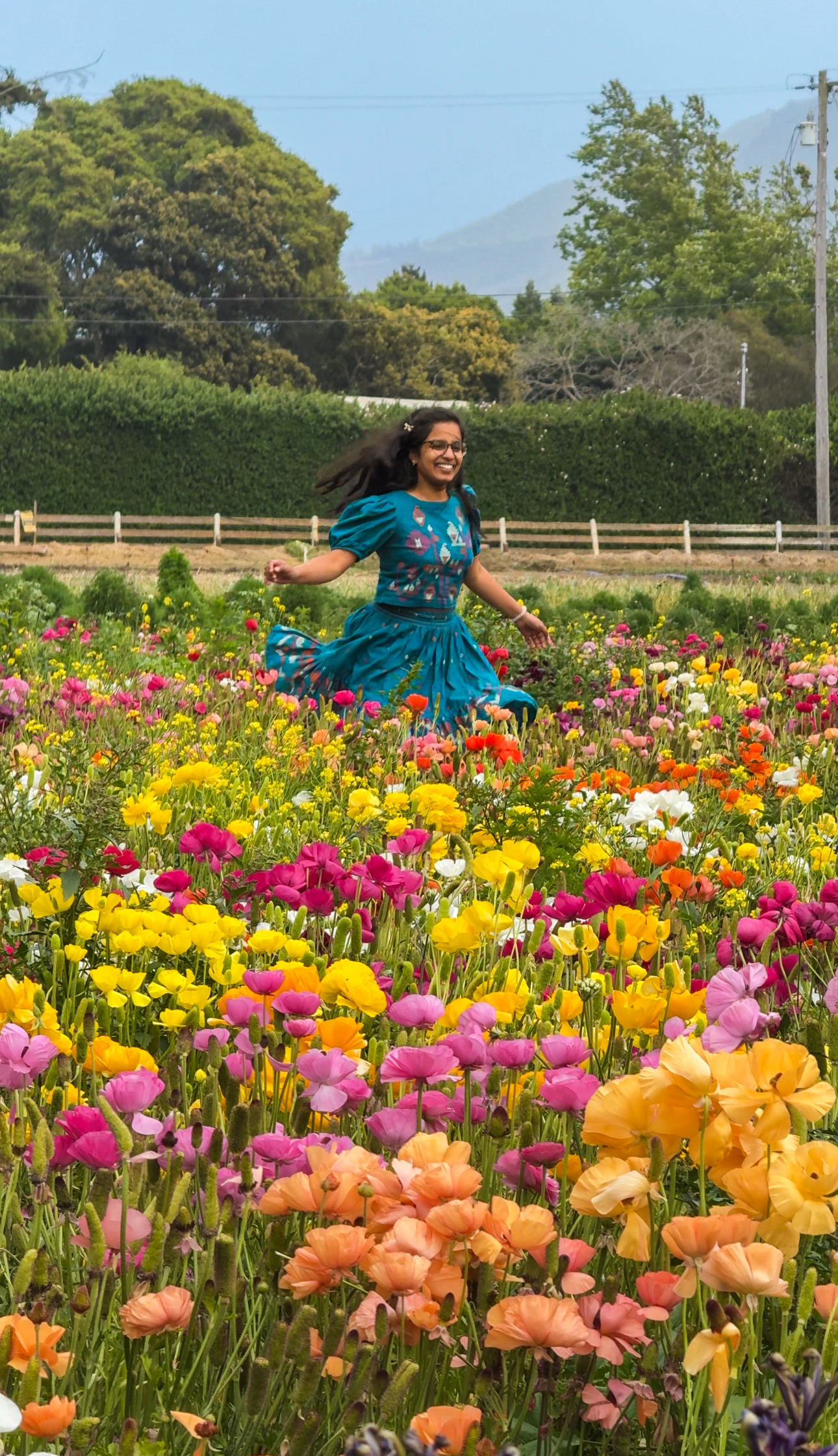 Frolicking in a flower farm in Carmel, California